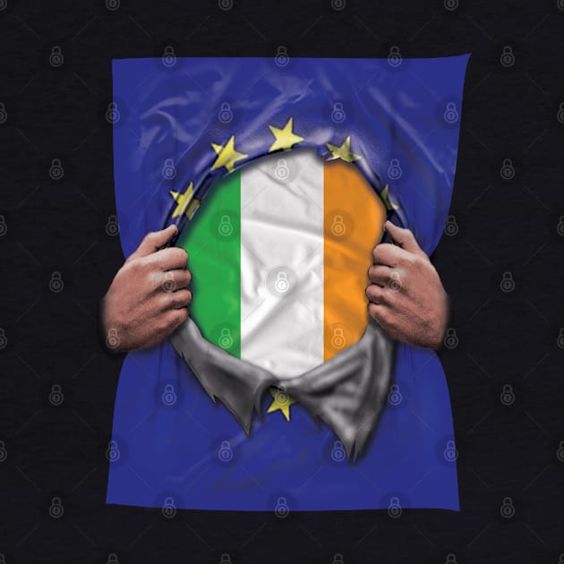 Ireland Flag European Union Flag Ripped Open - Gift for Irish From Ireland by Country Flags